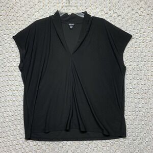 Buffalo David Bitton Blouse Top Women ‎ Sz 2XL Black V-Neck Short Sleeve